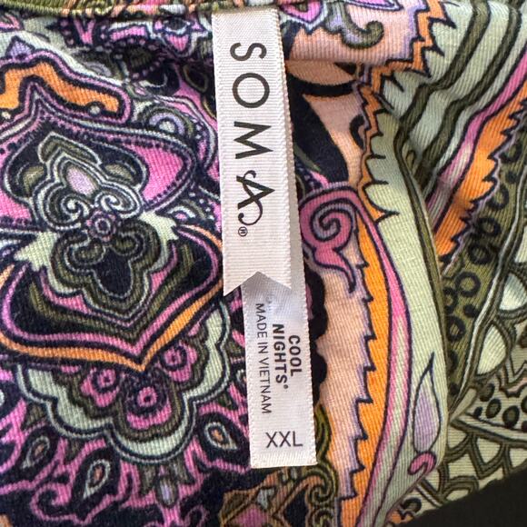Soma XXL Ornamental Paisley Green Cool Nights Short Sleeve Notch Collar PJ Top - Picture 9 of 9